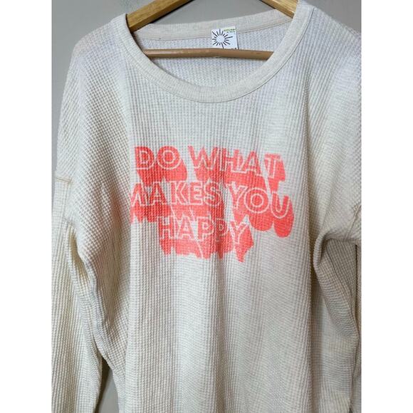 Aerie Do What Makes You Happy Waffle Knit Thermal Top Oversized Medium Ivory - Picture 3 of 11